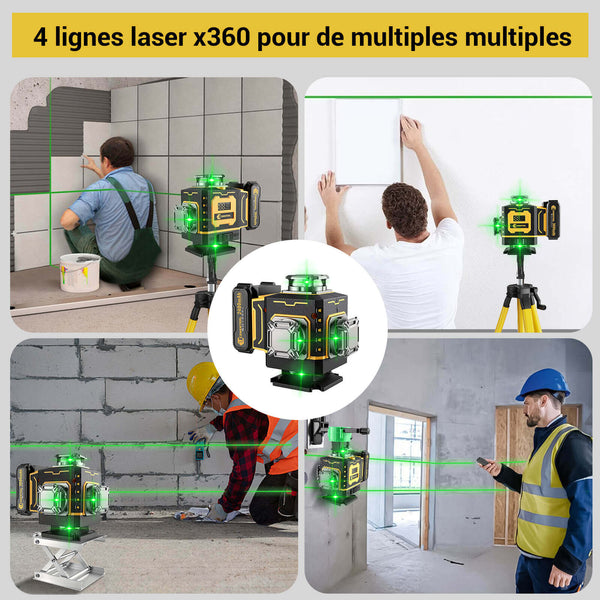 CONENTOOL LL02-G 16-Line Laser Level, 4*360° Full Layout, Self-Levelling Line Laser, Remote Cotrol, 2 x 3600 mAh Battery 10pcs accessories 1M Tripod