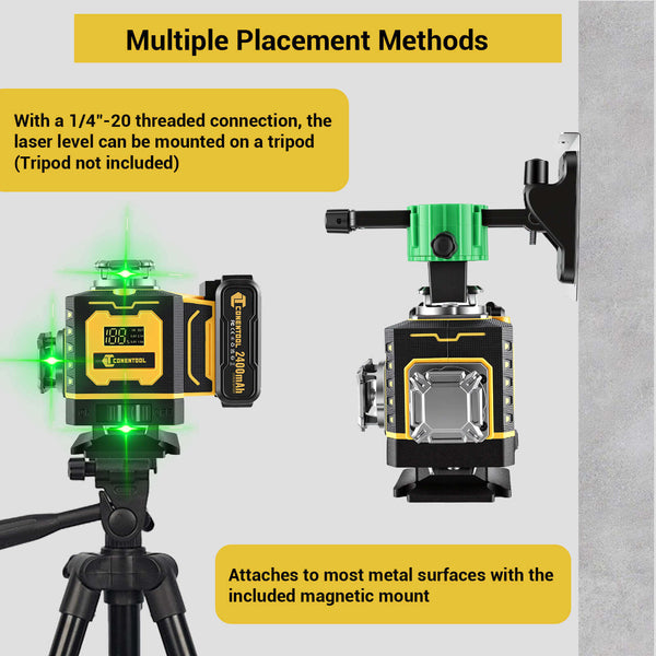 CONENTOOL LL02-G 16-Line Laser Level, 4*360° Full Layout, Self-Levelling Line Laser, Remote Cotrol, 2 x 2400 mAh Battery 6pcs accessories