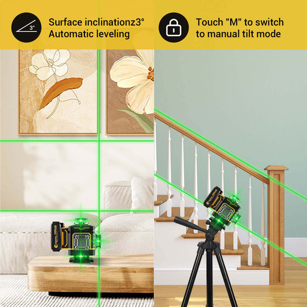CONENTOOL LL02-G 16-Line Laser Level, 4*360° Full Layout, Self-Levelling Line Laser, Remote Cotrol, 2 x 2400 mAh Battery 6pcs accessories