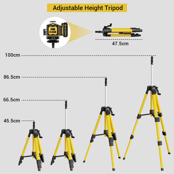 CONENTOOL LL02-G 16-Line Laser Level, 4*360° Full Layout, Self-Levelling Line Laser, Remote Cotrol, 2 x 3600 mAh Battery 10pcs accessories 1M Tripod