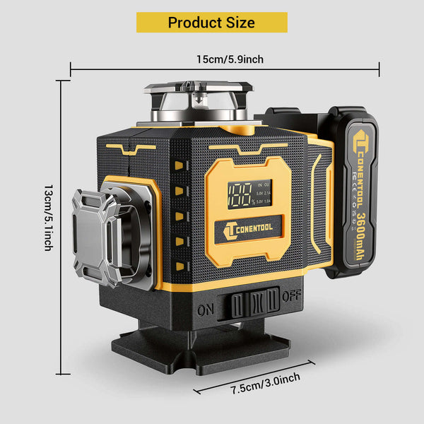 CONENTOOL LL02-G 16-Line Laser Level, 4*360° Full Layout, Self-Levelling Line Laser, Remote Cotrol, 2 x 3600 mAh Battery 10pcs accessories 1M Tripod