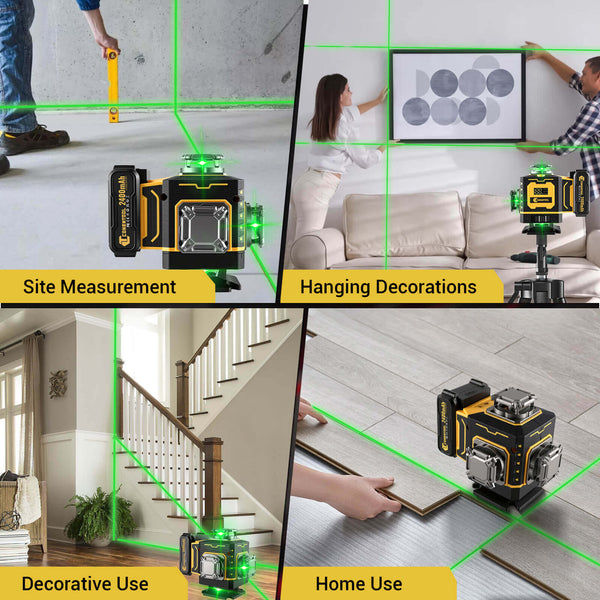 CONENTOOL LL02-G 16-Line Laser Level, 4*360° Full Layout, Self-Levelling Line Laser, Remote Cotrol, 2 x 2400 mAh Battery 6pcs accessories
