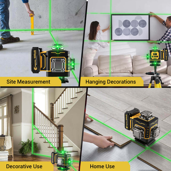 CONENTOOL LL02-G 16-Line Laser Level, 4*360° Full Layout, Self-Levelling Line Laser, Remote Cotrol, 2 x 3600 mAh Battery 10pcs accessories 1M Tripod