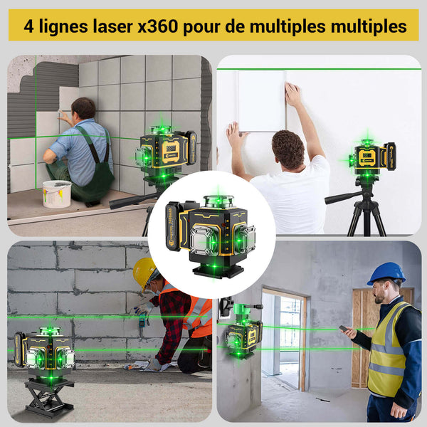 CONENTOOL LL02-G 16-Line Laser Level, 4*360° Full Layout, Self-Levelling Line Laser, Remote Cotrol, 2 x 2400 mAh Battery 6pcs accessories