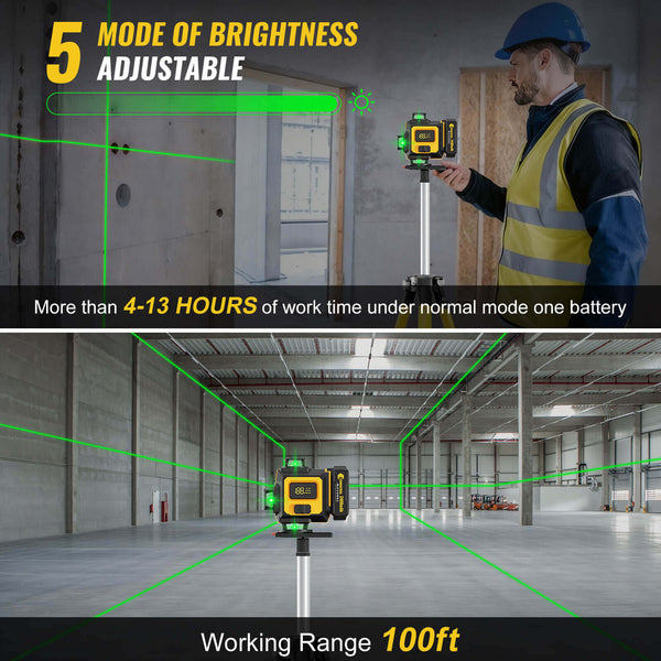 CONENTOOL LL03-ZC 16-Line Laser Level, 4*360° Full Layout, Self-Levelling Line Laser, Remote Cotrol, 2 x 2400 mAh Battery 8pcs accessories 1M Tripod