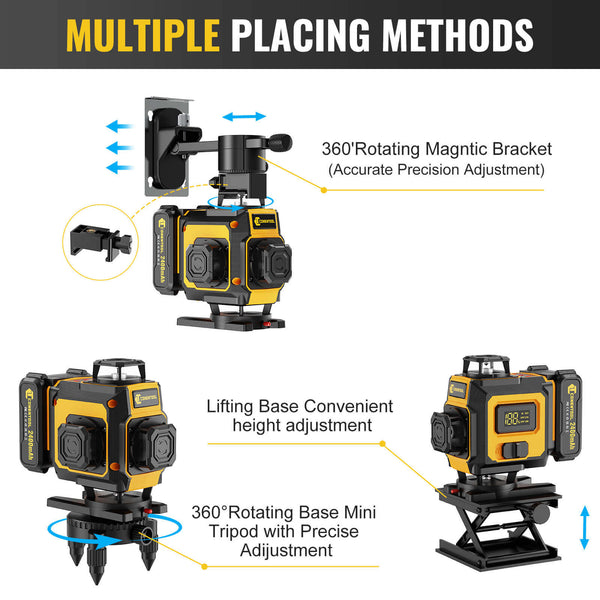 CONENTOOL LL03-ZC 16-Line Laser Level, 4*360° Full Layout, Self-Levelling Line Laser, Remote Cotrol, 2 x 2400 mAh Battery 6pcs accessories