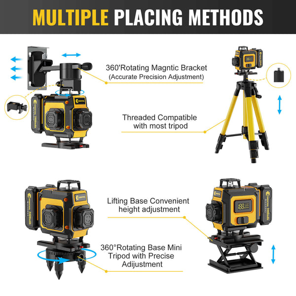 CONENTOOL LL03-ZC 16-Line Laser Level, 4*360° Full Layout, Self-Levelling Line Laser, Remote Cotrol, 2 x 2400 mAh Battery 8pcs accessories 1M Tripod