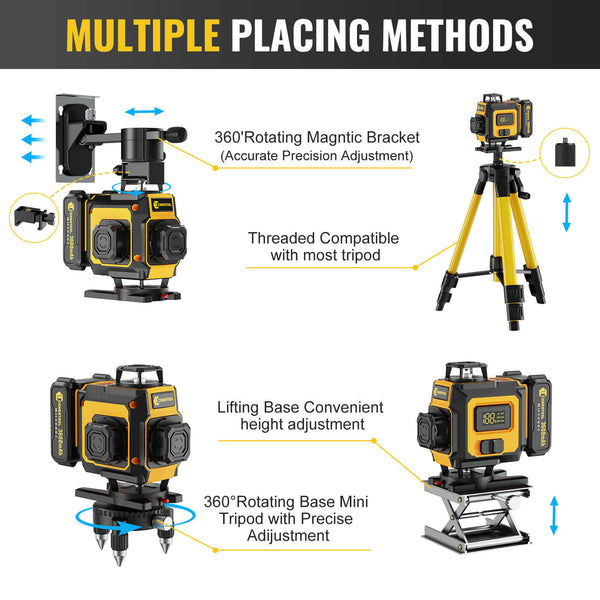 CONENTOOL LL03-ZC 16-Line Laser Level, 4*360° Full Layout, Self-Levelling Line Laser, Remote Cotrol, 2 x 3600 mAh Battery 10pcs accessories 1M Tripod