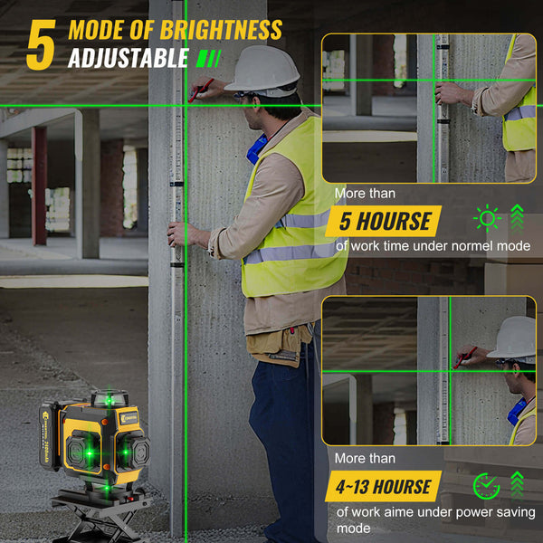 CONENTOOL LL03-ZC 16-Line Laser Level, 4*360° Full Layout, Self-Levelling Line Laser, Remote Cotrol, 2 x 2400 mAh Battery 6pcs accessories