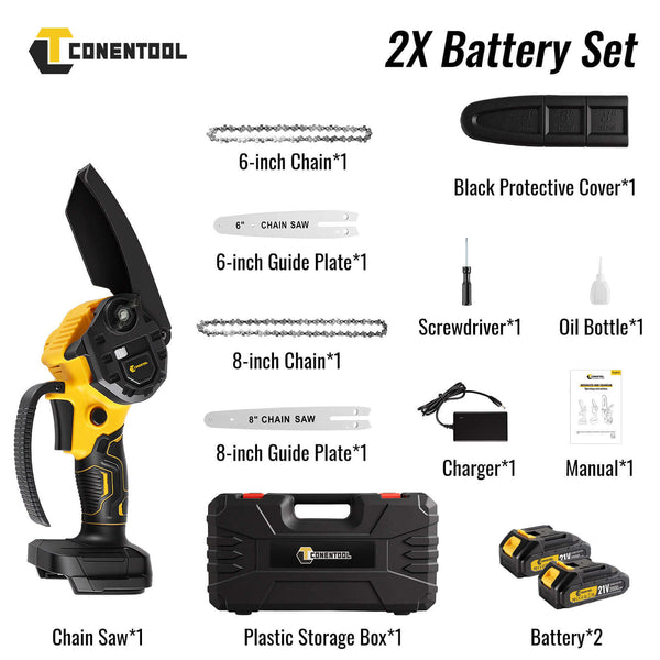CONENTOOL CSE-06 6+8 Inch Mini Chainsaw Cordless Handheld With Safety Lock 2*2000mAh