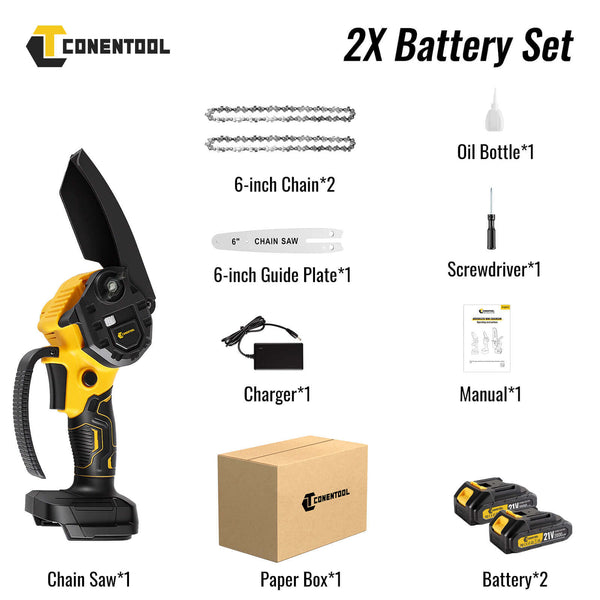 CONENTOOL CSE-06 6 Inch Mini Chainsaw Cordless Handheld With Safety Lock 2*2000mAh