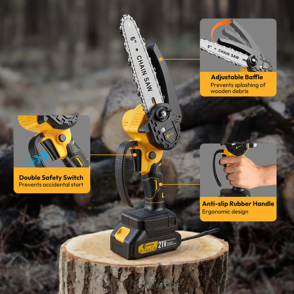CONENTOOL CSE-06 6+8 Inch Mini Chainsaw Cordless Handheld With Safety Lock 2*2000mAh