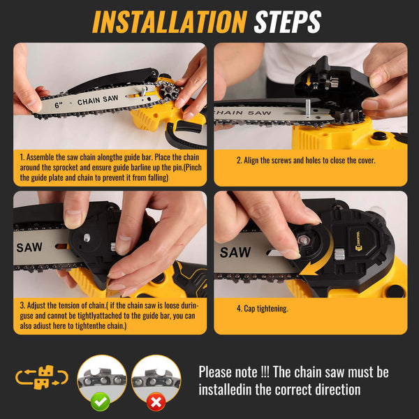 CONENTOOL CSE-06 6+8 Inch Mini Chainsaw Cordless Handheld With Safety Lock 2*2000mAh