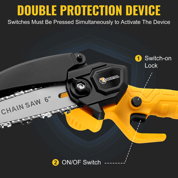 CONENTOOL CSE-05 6In Mini Chainsaw Cordless Handheld With Safety Lock 2*2000mAh