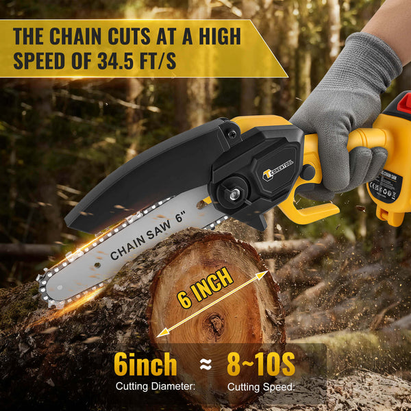 CONENTOOL CSE-05 6In Mini Chainsaw Cordless Handheld With Safety Lock 2*2000mAh