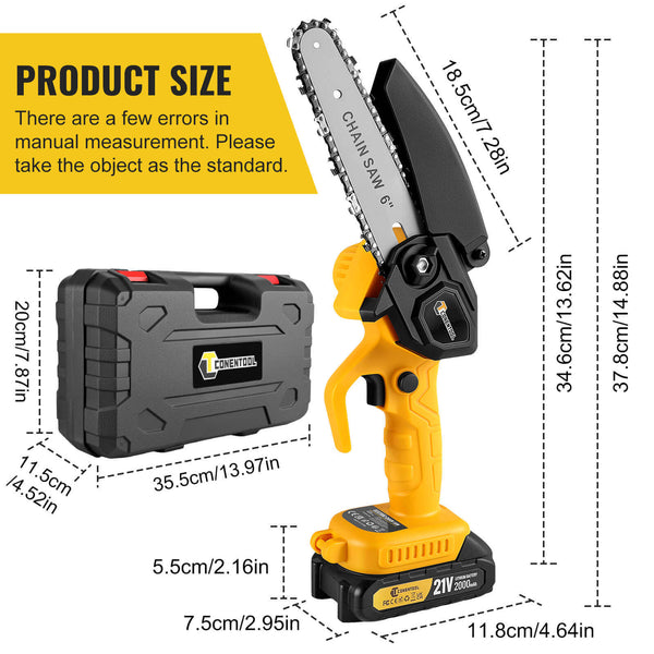 CONENTOOL CSE-05 6In Mini Chainsaw Cordless Handheld With Safety Lock 2*2000mAh
