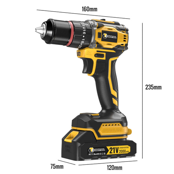 Conentool CTCD-W21V-004 21V Drill Driver Set, 3-in-1 System Electric Screwdriver with 2X 2000mAh Batteries, 52 N.m 27PCS Combi Drill, 28+3Torque Adjustment