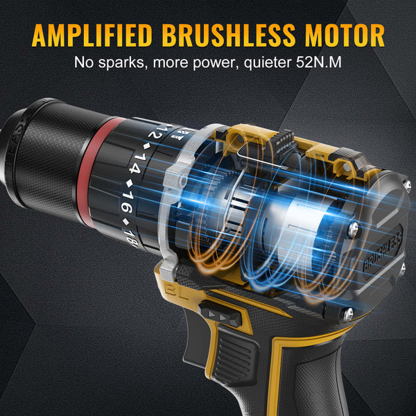 Conentool CTCD-W21V-004 21V Drill Driver Set, 3-in-1 System Electric Screwdriver with 2X 2000mAh Batteries, 52 N.m 27PCS Combi Drill, 28+3Torque Adjustment