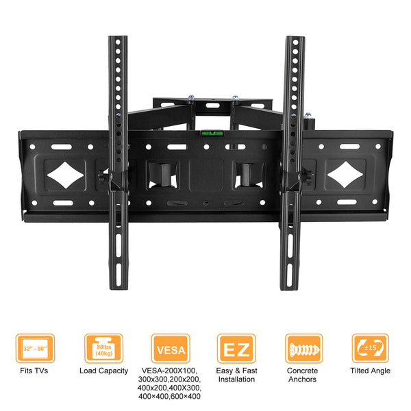 Full Motion TV Wall Mount Bracket for Flat/Curved TVs, Apply To 32-80 Inch, Supports up to 600x400mm  | CONENTOOL