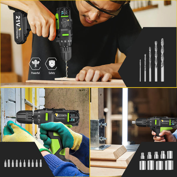 Cordless Green Impact Drill with 2 Rechargeable Battery  with 2 Speeds 21V  | CONENTOOL