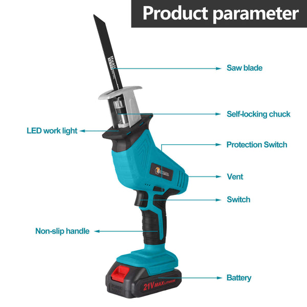 21V Cordless Reciprocating Saw With Rechargeable Batteries, 4X Saw B  CONENTOOL