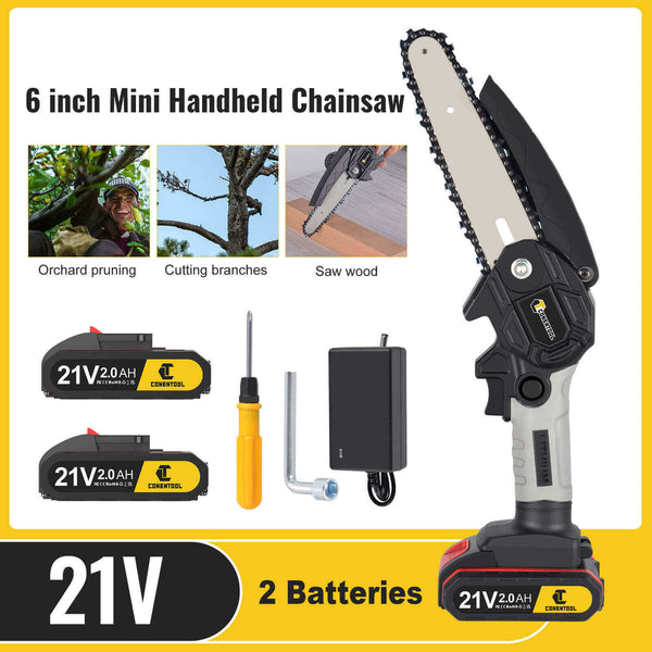 Mini Chainsaw Chainsaw With LED Light And 2 Batteries Cordless Chainsaw For Wood Cutting | CONENTOOL