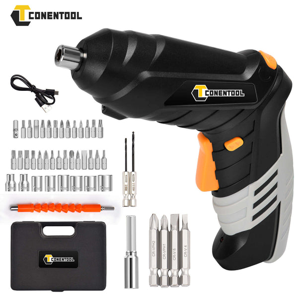 Cordless Screwdriver | CONENTOOL 3.6V Electric Drill | Household Battery Rechargeable Drill Driver Power | 46pcs Accessories, Multipurpose, with LED Light