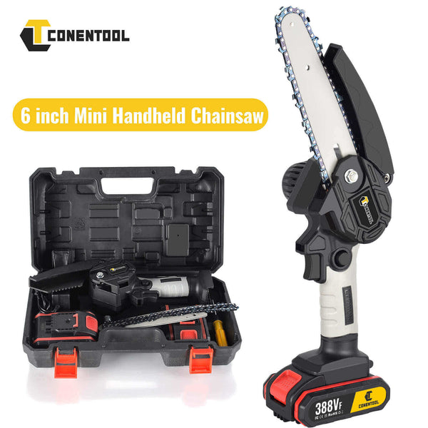 Mini Chainsaw Chainsaw With LED Light And 2 Batteries Cordless Chainsaw For Wood Cutting | CONENTOOL